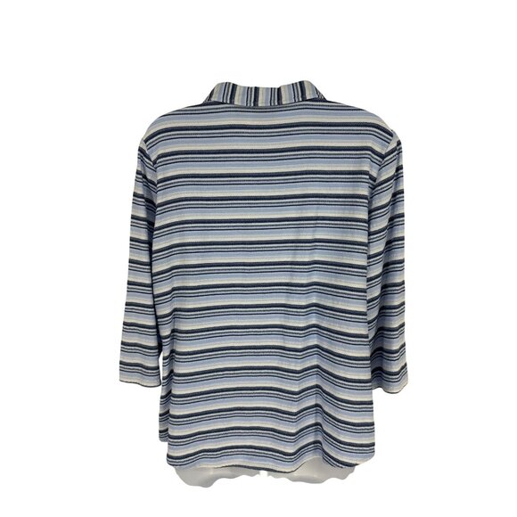 Chico's Striped 3/4 Sleeve Collared Blouse With Roll Tab Sleeves Size 2 US L - Picture 4 of 11